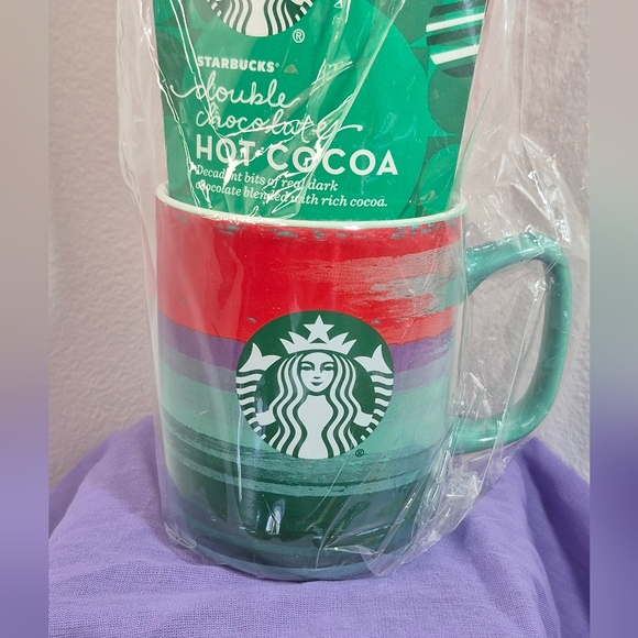Starbucks 2021 Holiday Gift Set Coffee Hot Cocoa & 15 oz Brushstroke Mug New - Picture 3 of 9